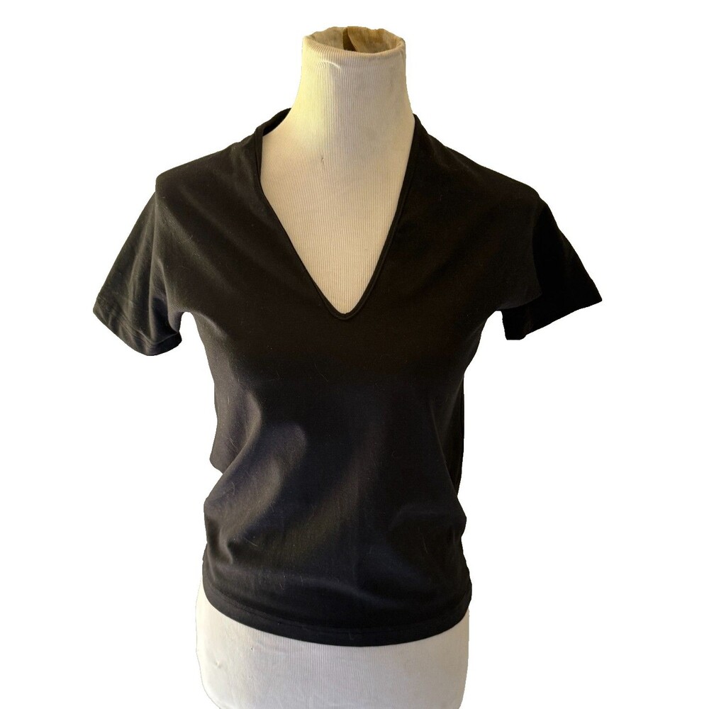 NWOT Anne Klein Navy Short Sleeve V-Neck Jersey Top USA Size S